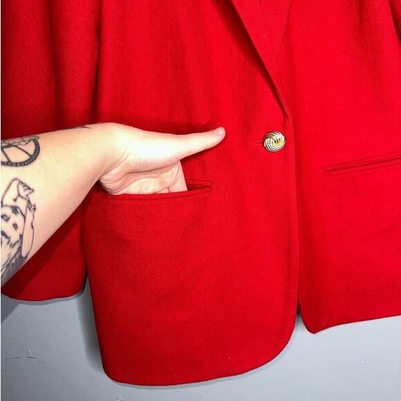 Vintage Savannah 100% Pure Wool Blazer Red Gold Hardware Size 14p - Picture 3 of 5